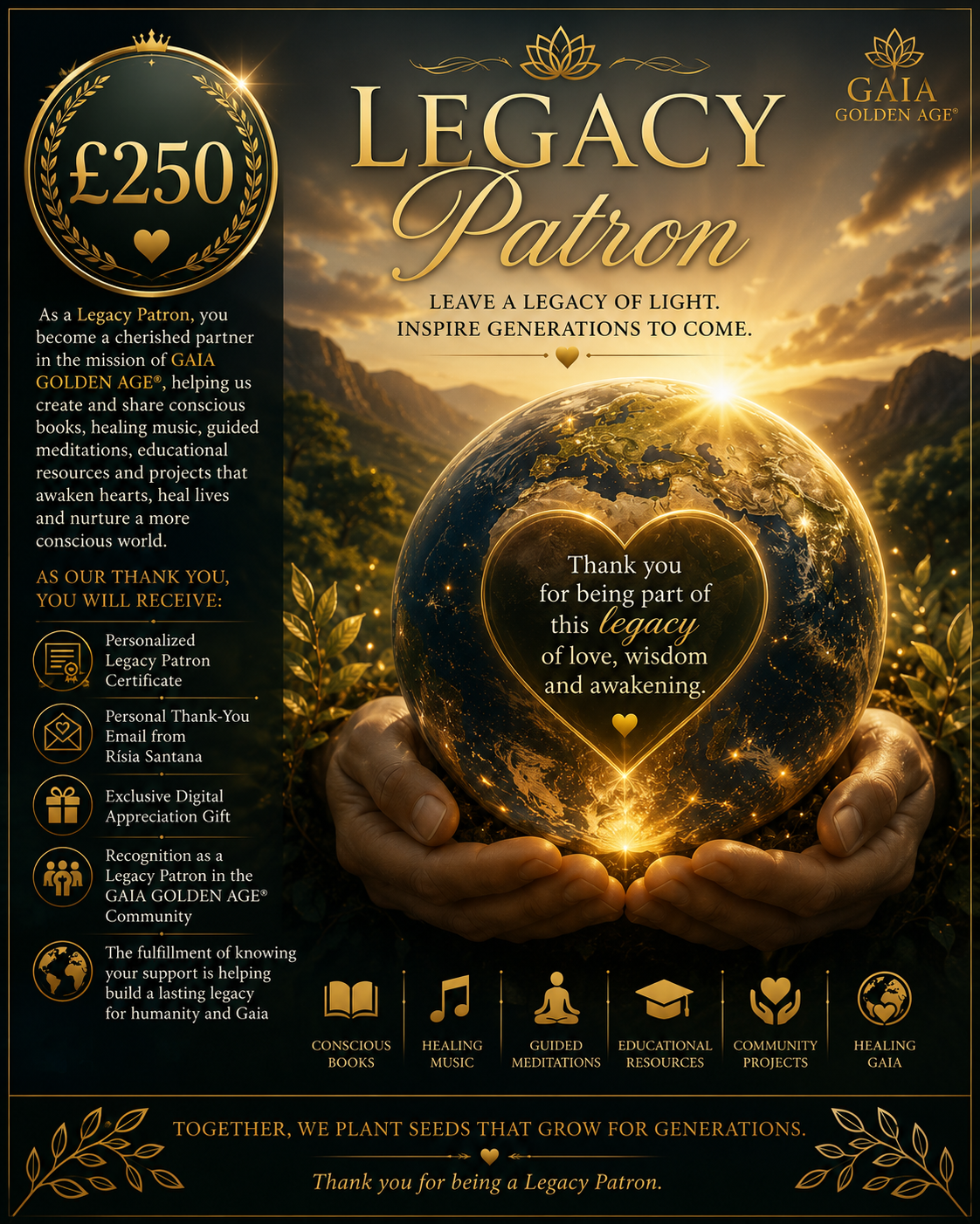 💛 Legacy Patron £250 — Your generosity leaves a legacy that will continue to touch lives.