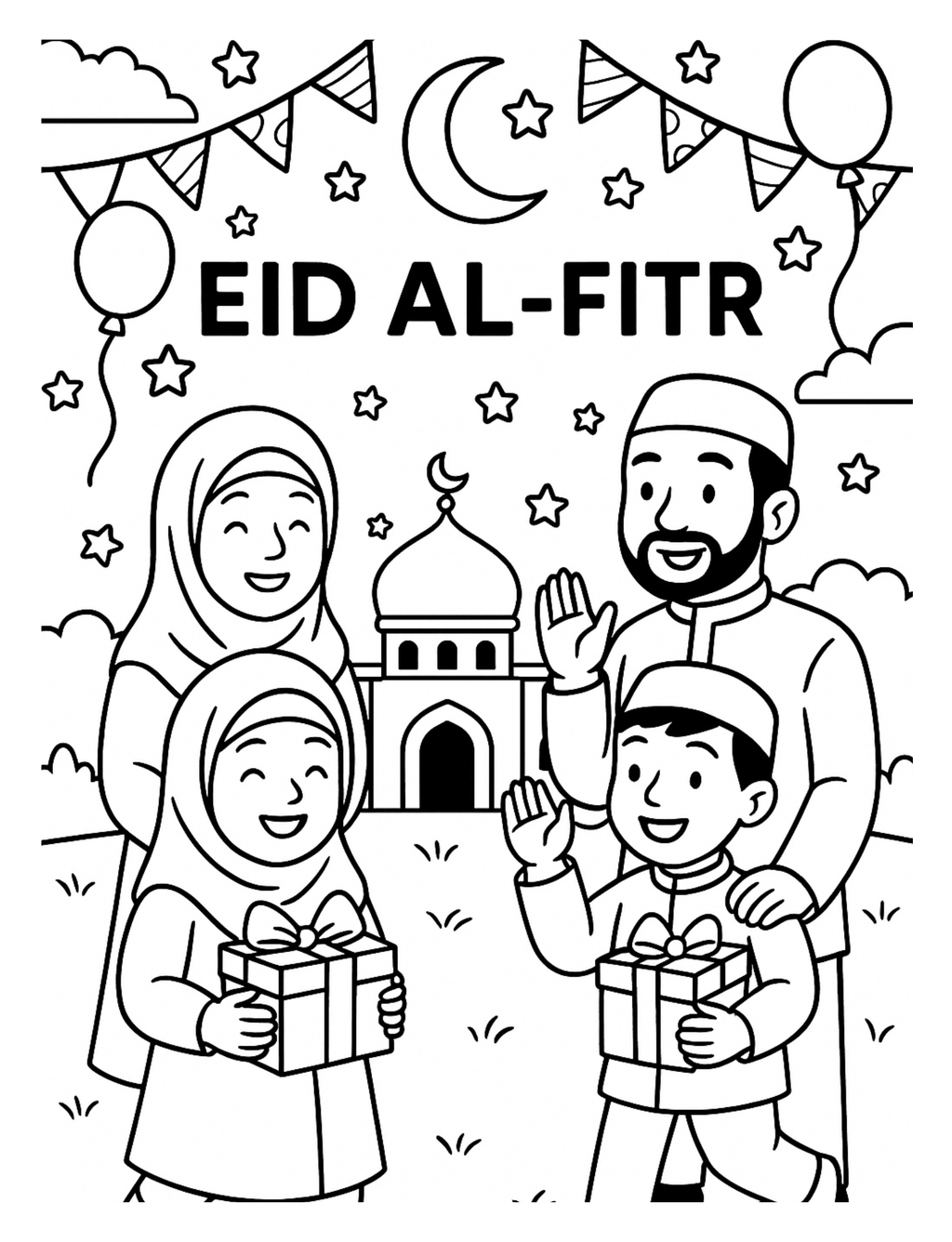 Eid al-Fitr. Getting Ready for Eid Prayer. A Coloring Book for Muslim Children