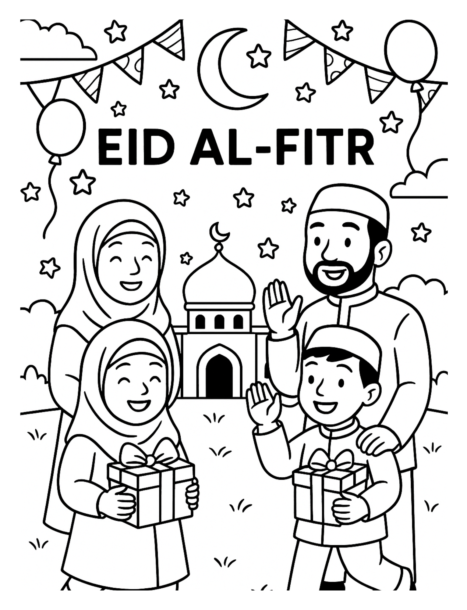 Eid al-Fitr. Getting Ready for Eid Prayer. A Coloring Book for Muslim Children